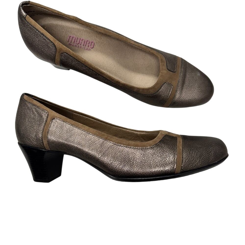 Munro Silver Leather Kitten Heel Pumps Womens 9 Classic Preppy Comfort Shoes